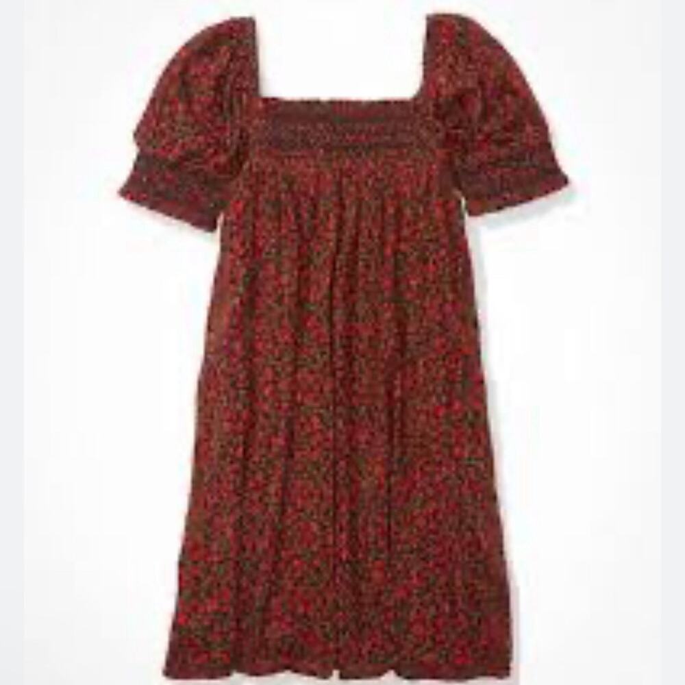 NEW American Eagle Babydoll dress Floral Square Neck Smocked Puff sleeves sz SP - Picture 3 of 9